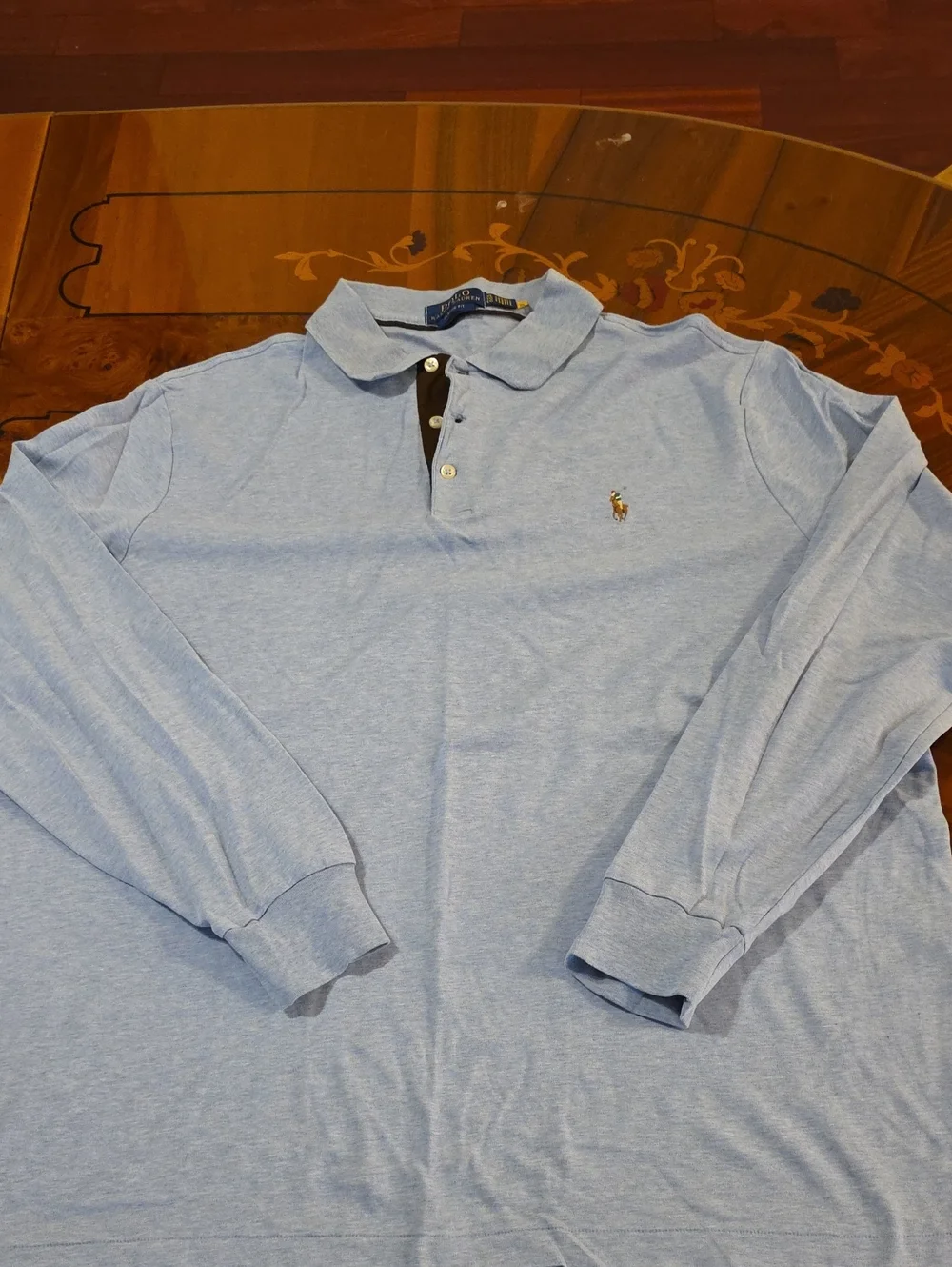 Ralph Lauren Light Blue Long-Sleeve Polo with Dark Contrast Placket